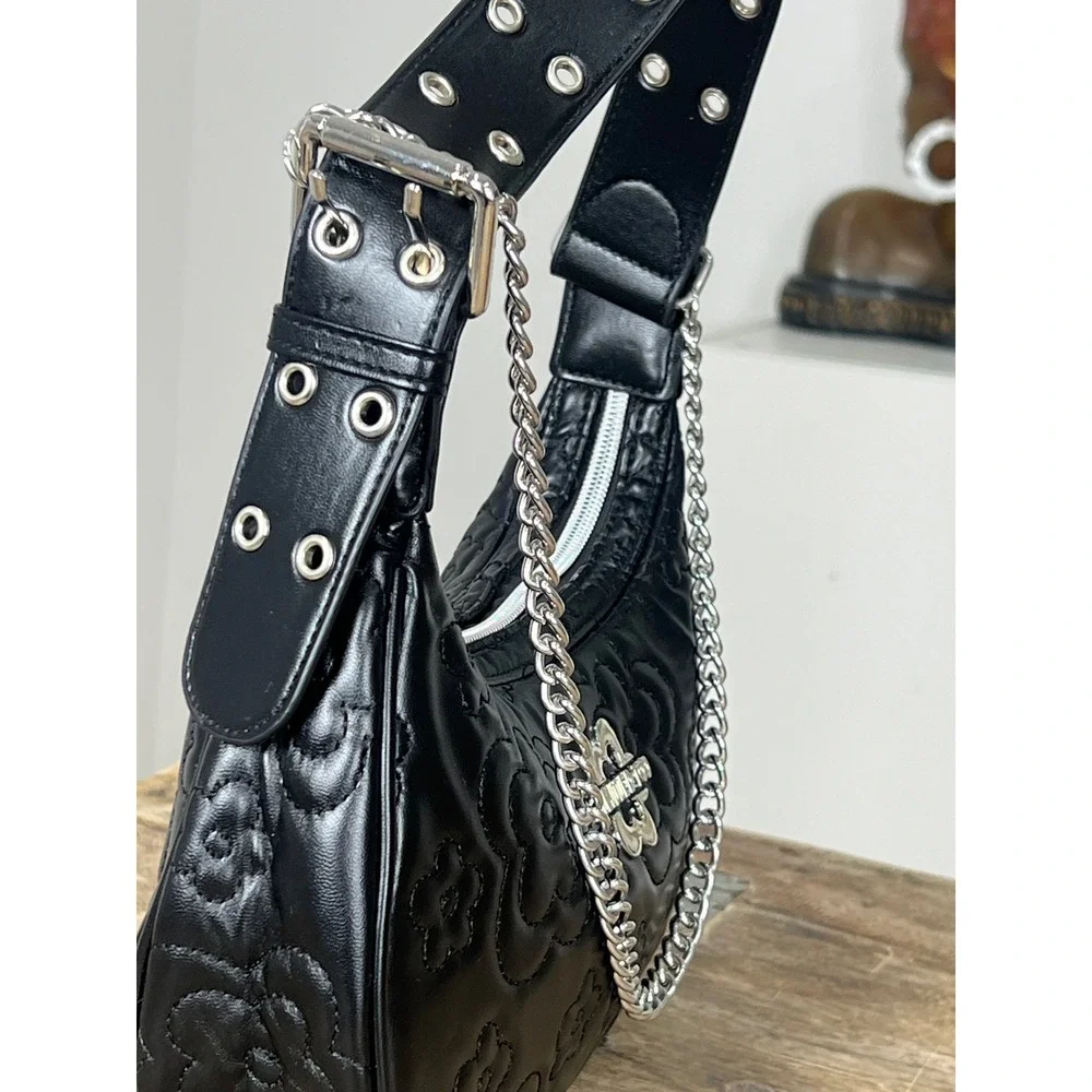 Limited‎ Too Embossed Floral Mini Shoulder Bag Silver Chain